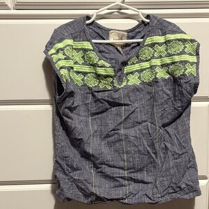 Peek denim blue and Lime Embroidered Kids Blouse size 8
